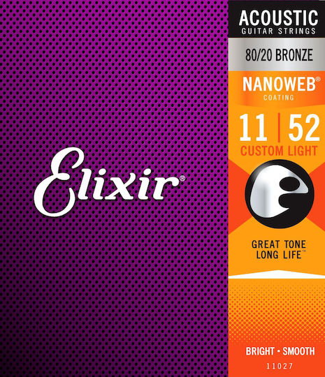 Elixir Πλήρες Σετ 80/20 Bronze Χορδών για Ακουστική Κιθάρα Nanoweb 11 - 52"