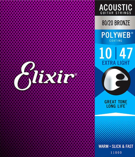 Elixir Πλήρες Σετ 80/20 Bronze Χορδών για Ακουστική Κιθάρα Polyweb 10-47