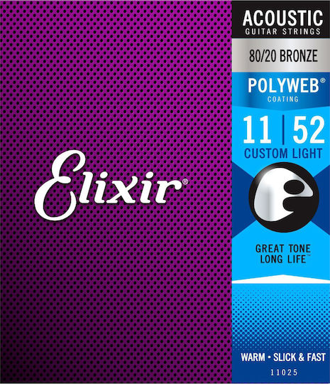 Elixir Πλήρες Σετ 80/20 Bronze Χορδών για Ακουστική Κιθάρα Polyweb 11-52