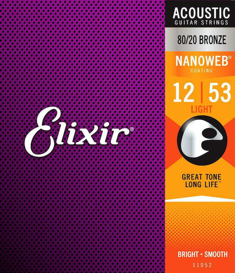 Elixir Πλήρες Σετ 80/20 Bronze Χορδών για Ακουστική Κιθάρα Nanoweb