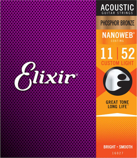 Elixir Πλήρες Σετ Phosphor Bronze Χορδών για Ακουστική Κιθάρα Nanoweb 11 - 52"